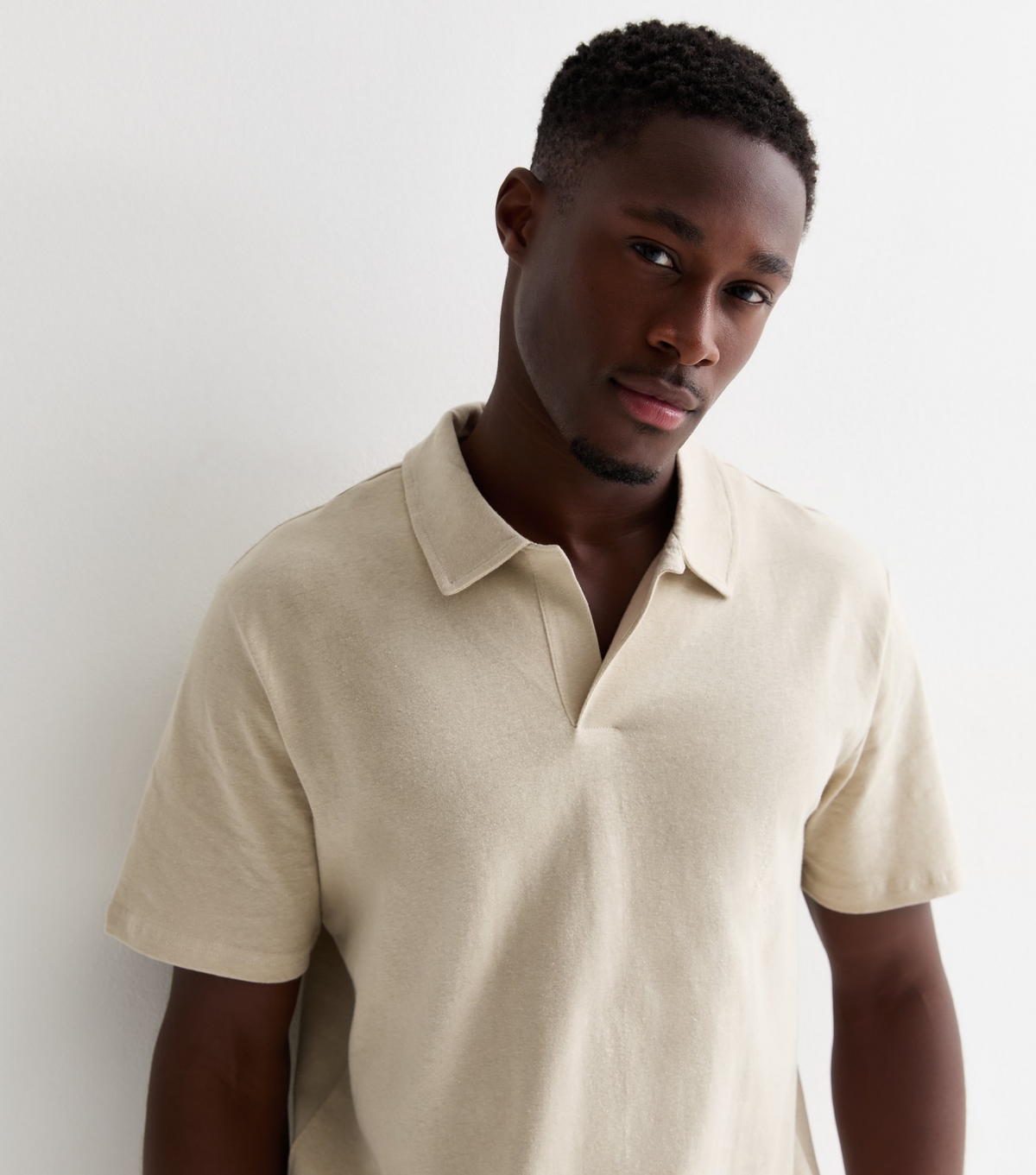 Men's Stone Linen-Blend Short Sleeve Resort Shirt Only and Sons New Look