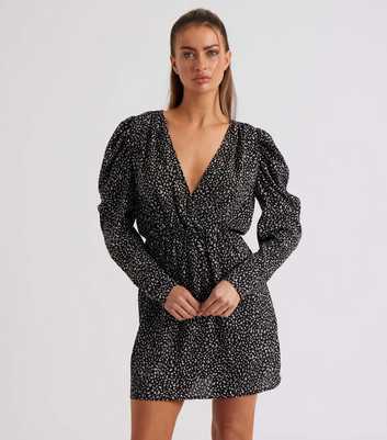 Urban Bliss Black Animal Print Puff Sleeve Mini Wrap Dress