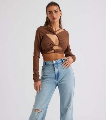 Urban Bliss Brown Cut Out Crop Top New Look