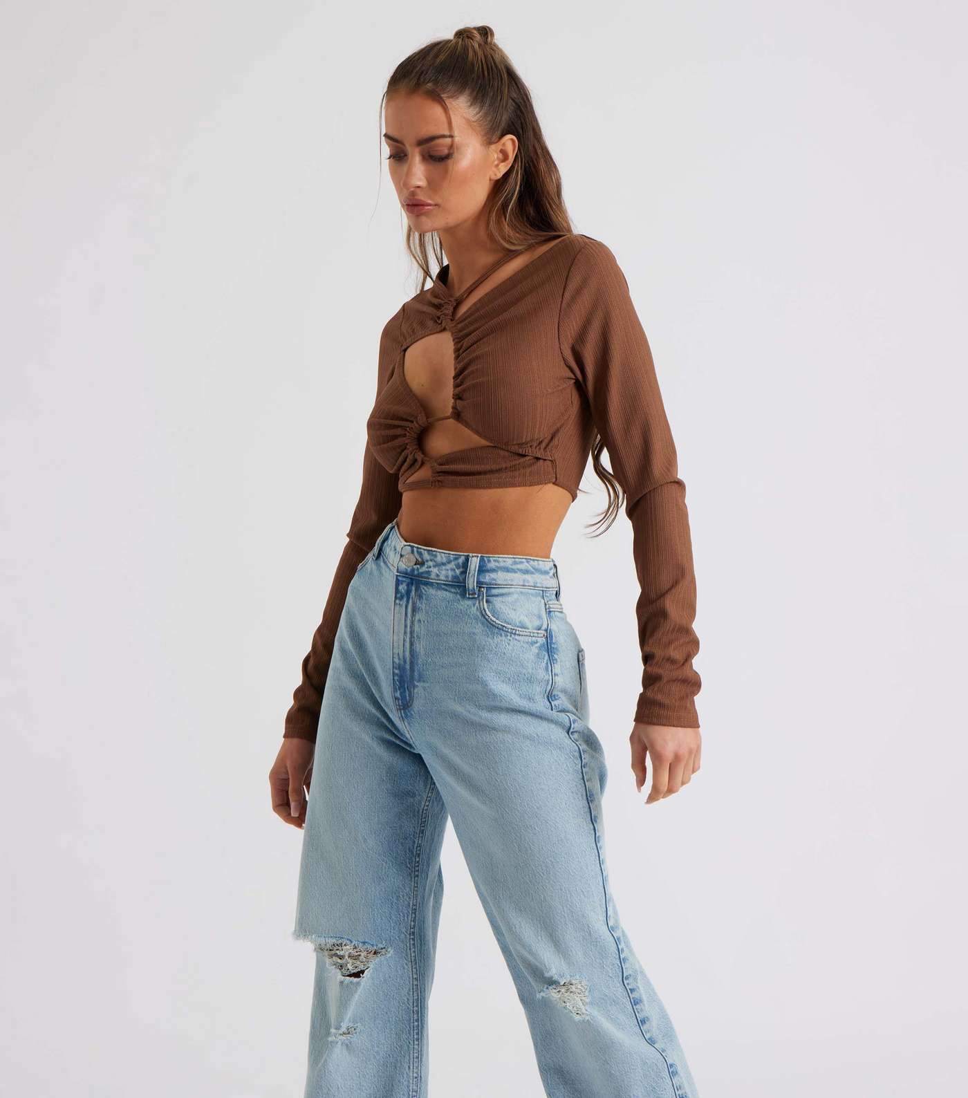 Urban Bliss Brown Cut Out Crop Top Image 2