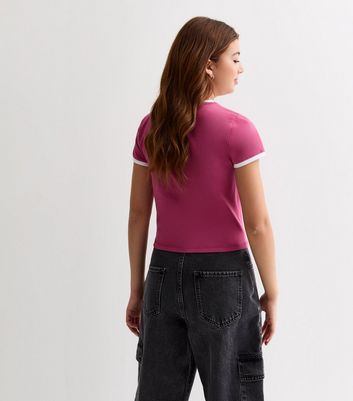 Girls Mid Pink Washington Print Ringer T-Shirt New Look