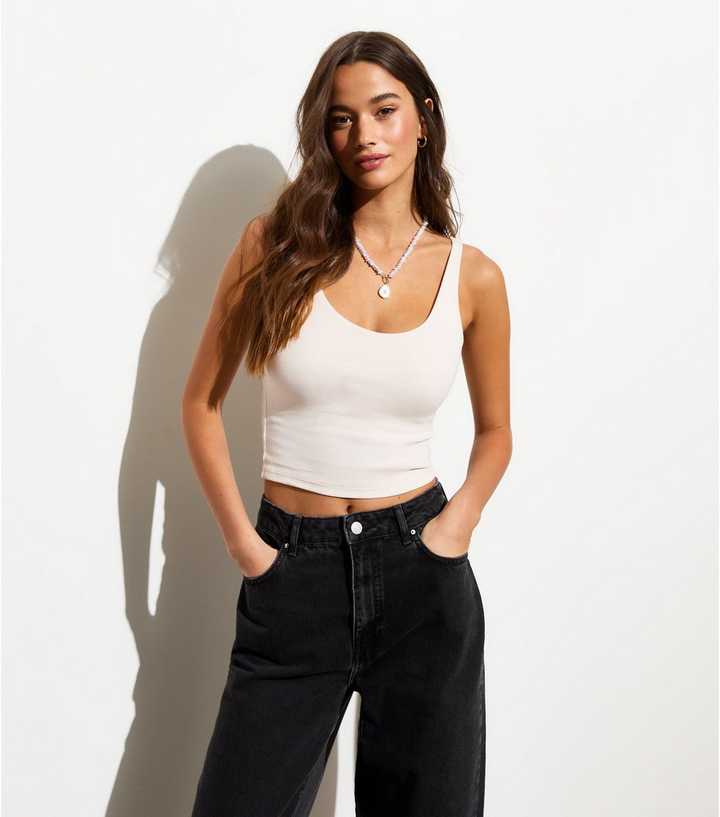 Cream Scoop-Neck Crop Vest Top 