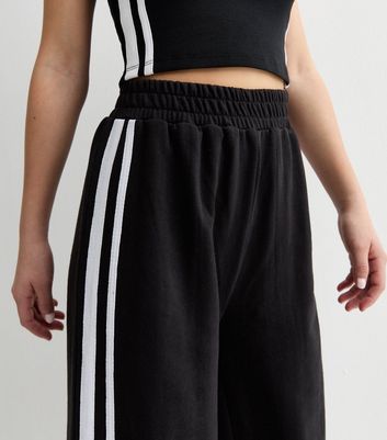 Girls Black Side Stripe Wide Leg Joggers New Look