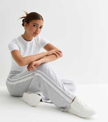 Girls Grey Side Stripe Wide Leg Joggers