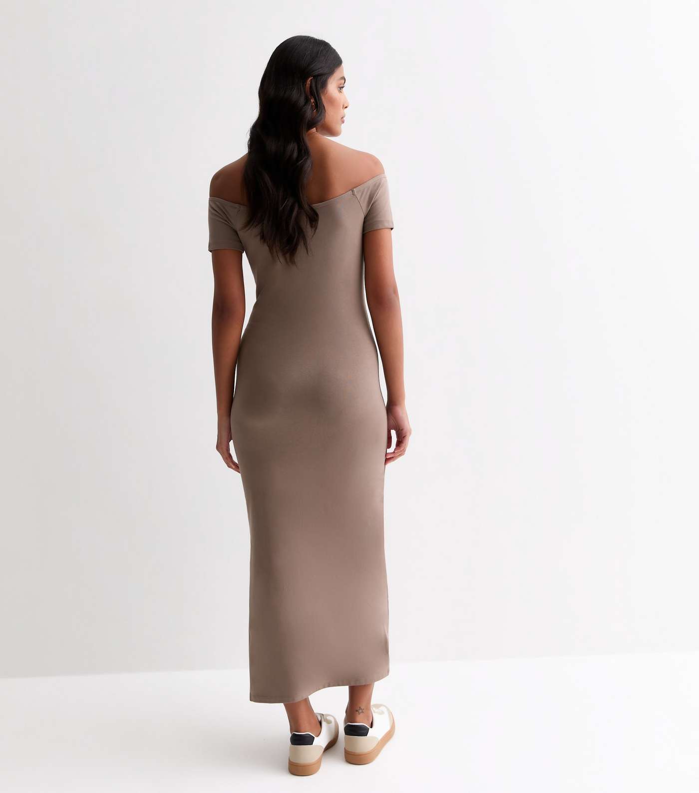Mink Jersey Ruched Bardot Midi Dress Image 4