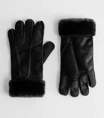 Black Suedette Gloves Faux Fur Lined Gloves