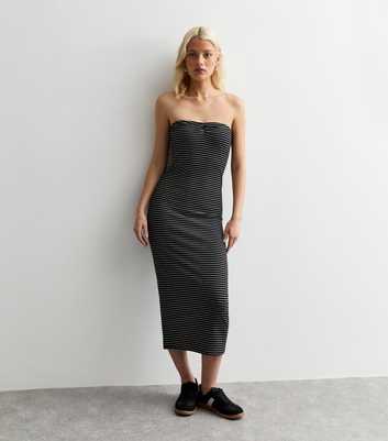 Black Stripe Bandeau Midi Dress