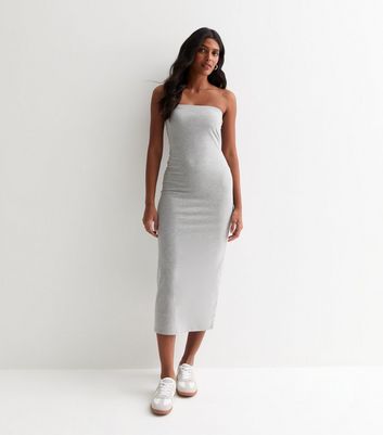 Grey Jersey Bandeau Midi Dress New Look