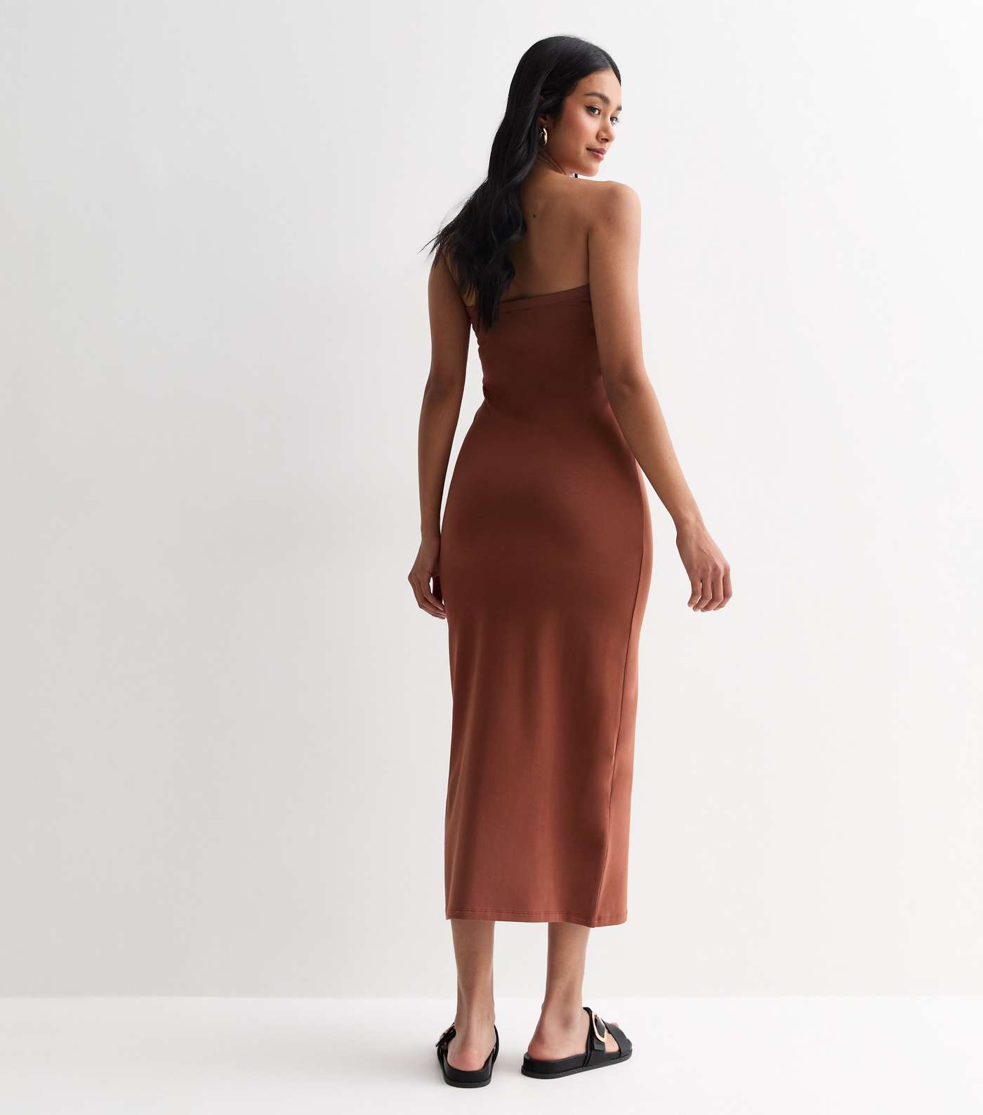 Brown Jersey Bandeau Midi Dress Image 4