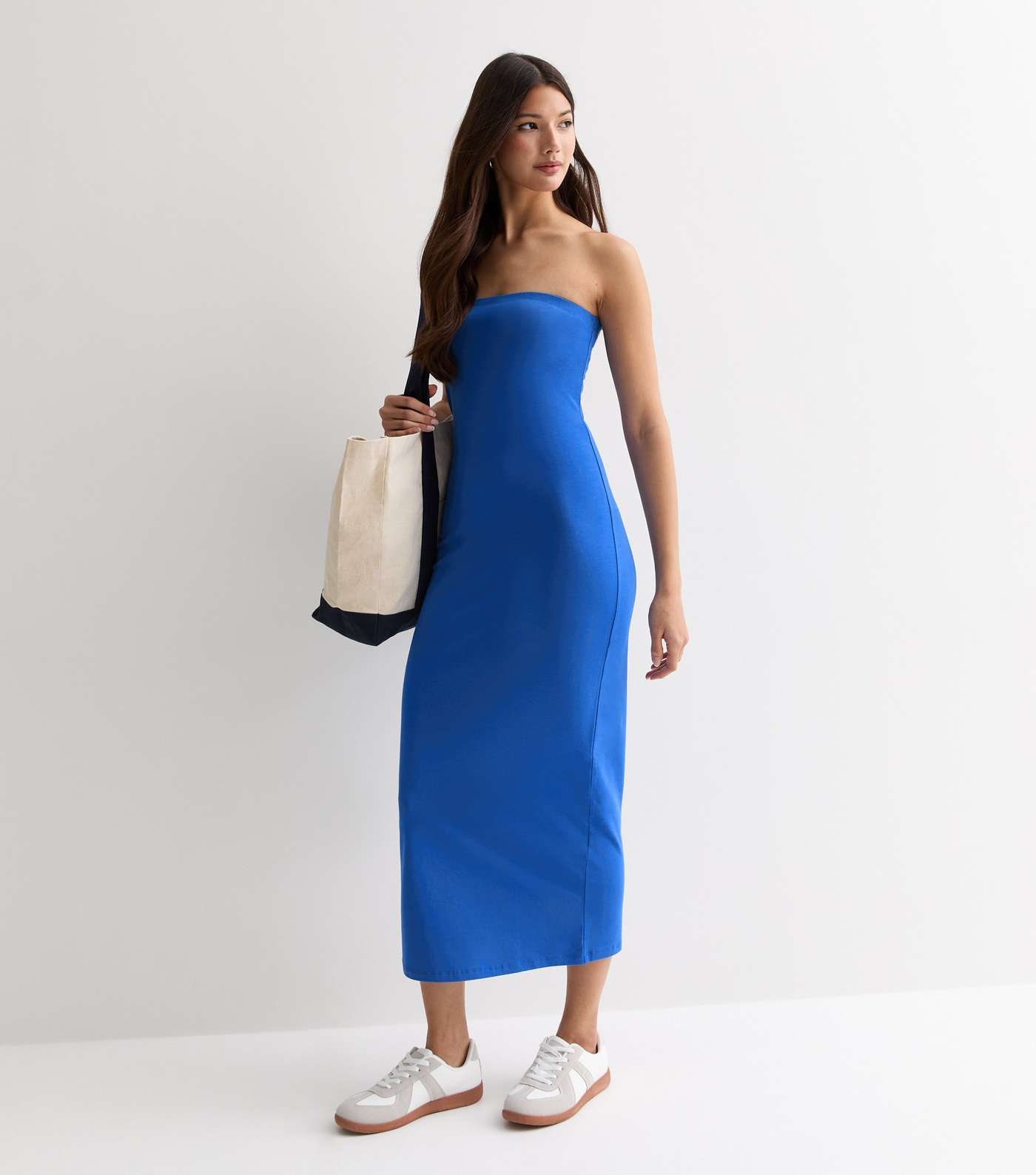 Blue Jersey Bandeau Midi Dress Image 3