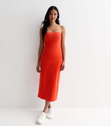 Red Jersey Bandeau Midi Dress New Look