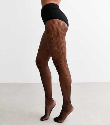 1 Pack Of Black Diamanté Embellished Fishnet Tights