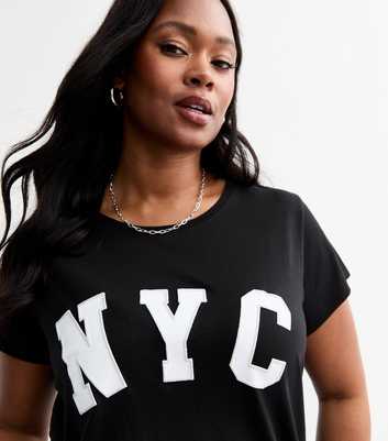 Curves Black Cotton NYC Print T-Shirt