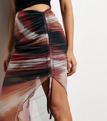 Red Stripe Mesh Asymmetric Midi Skirt New Look
