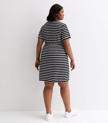 Curves Black Stripe Jersey Drawstring Mini Dress New Look