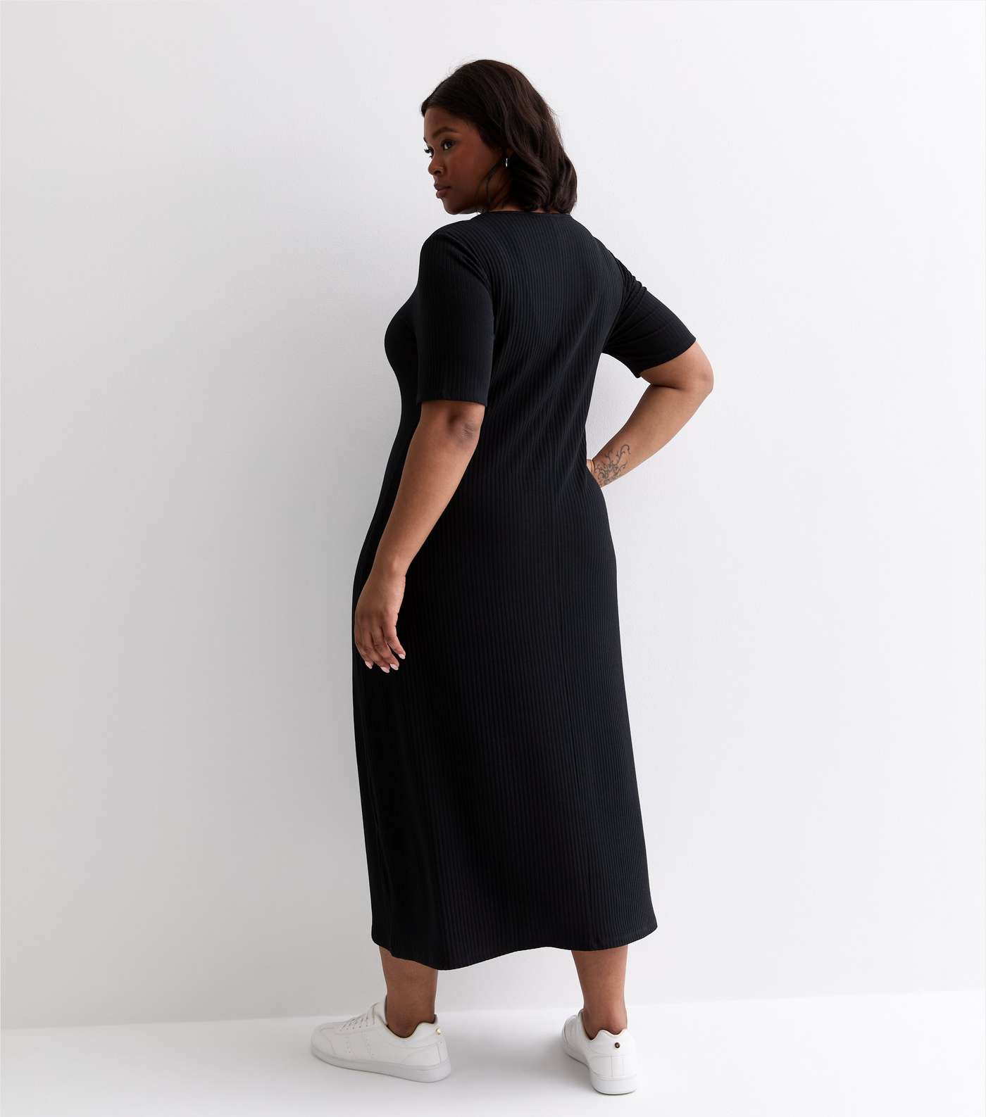 Curves Black Ribbed Jersey Midi Dress Image 4