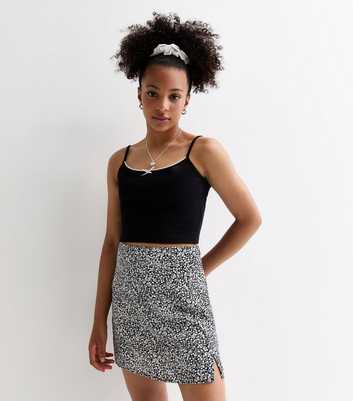 Girls Black Floral Ditsy Print Split Hem Skirt