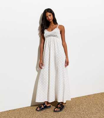 Off-White Cotton Crochet Strappy Midi Dress