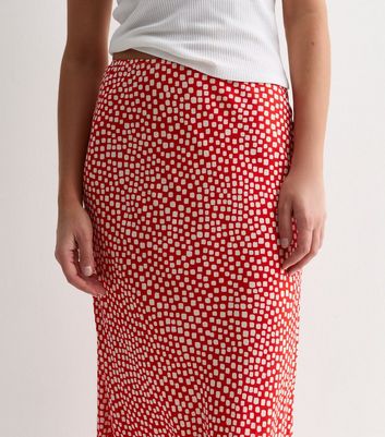 Red Spot Print Bias Cut Midi Skirt New Look