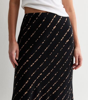 Black Diagonal Print Bias Cut Midi Skirt New Look