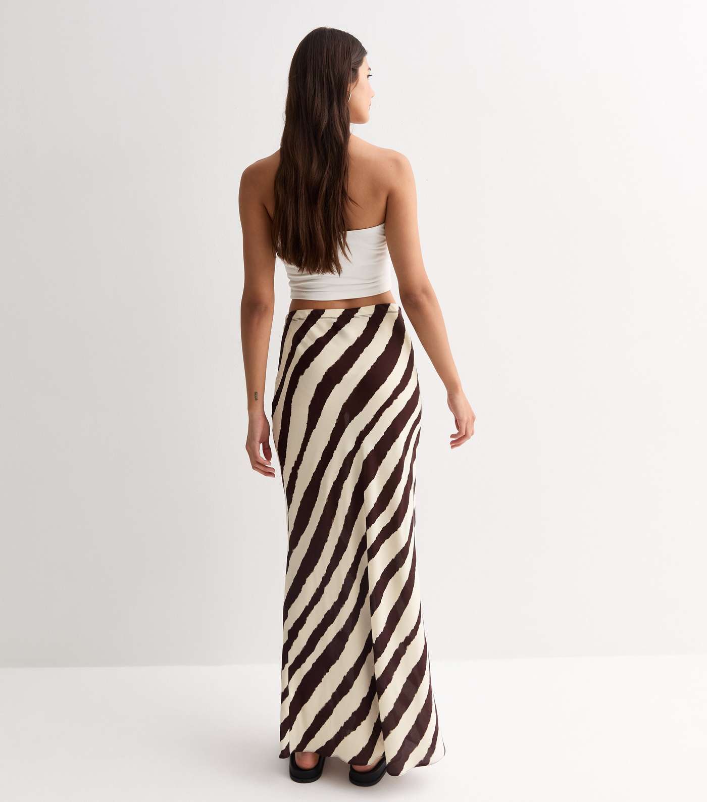 Brown Diagonal Stripe Bias Cut Maxi Skirt Image 4
