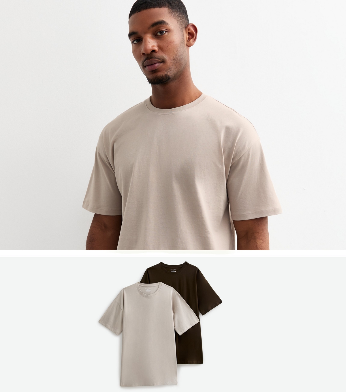 Men's 2 Pack Mink/Black Oversized T-Shirt New Look