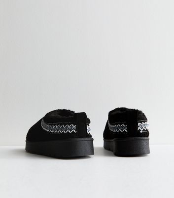 Truffle Black Borg Flatform Slipper Boots New Look