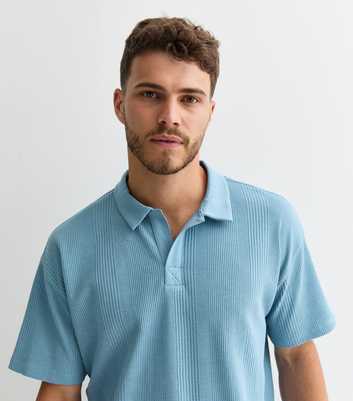 Blue Grid-Textured Polo Shirt 