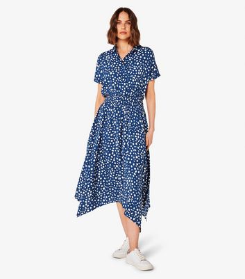 Apricot Blue Dot Hanky Hem Smock Midi Dress | New Look