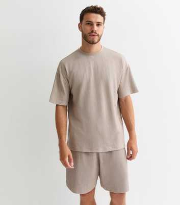 Light Brown Textured Jersey Drawstring Shorts 