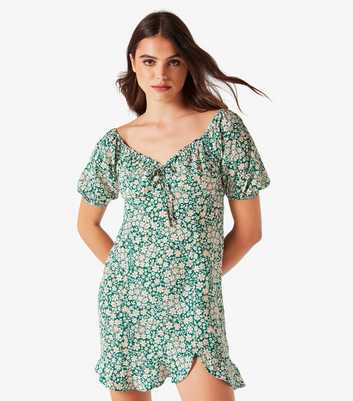 Apricot Green Ditsy Floral Ruffle Mini Dress