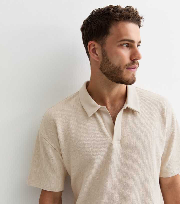 Stone Oversized Textured Cotton-Blend Open-Collar Polo Shirt