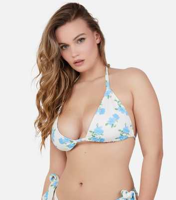 Peek & Beau Blue Floral Triangle Bikini Top 