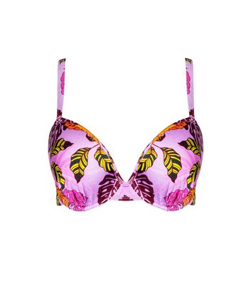 Peek & Beau Pink Palm Print Plunge Bikini Top New Look