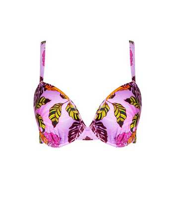 Peek & Beau Pink Palm Print Plunge Bikini Top