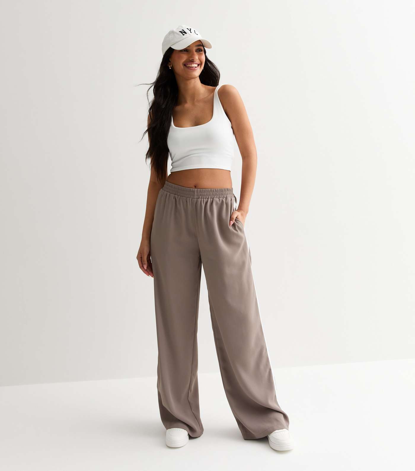 Brown Stripe Wide Leg Tailored Joggers Image 3