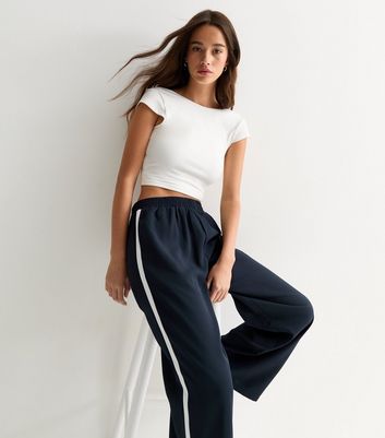 Wide Leg Sweatpants Navy Blue Jogging Bottoms Ladies Navy Stripe