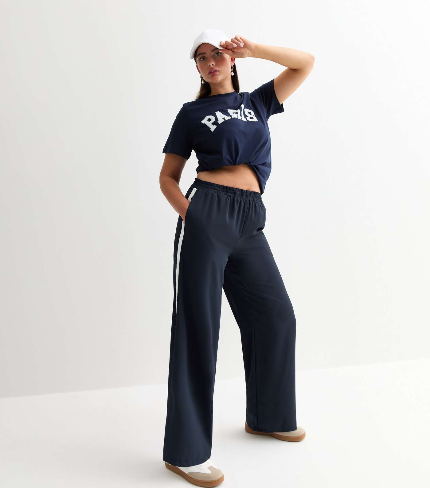 Navy Stripe Wide Leg Tailored Joggers Image 2