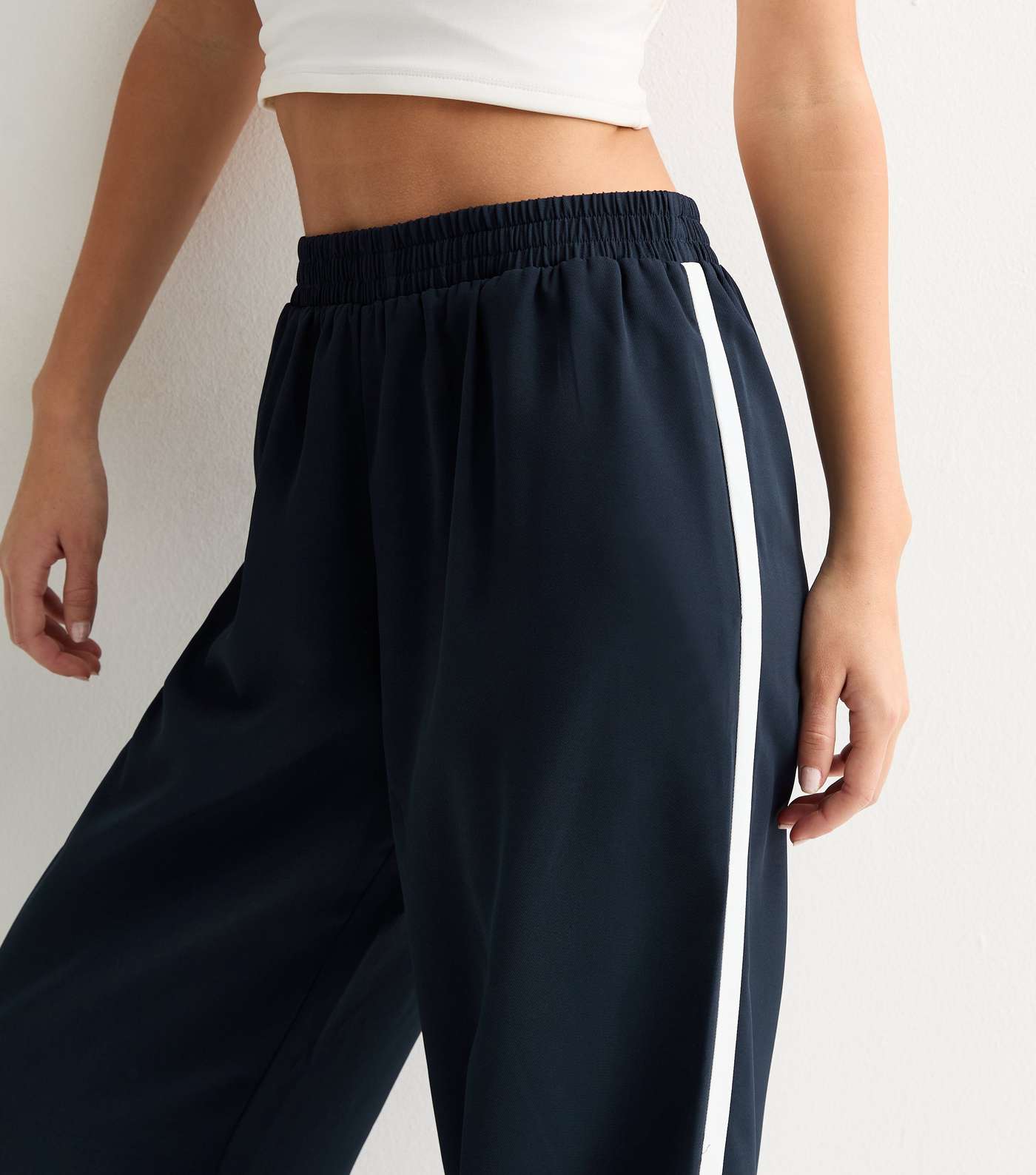 Navy Stripe Wide Leg Tailored Joggers Image 4