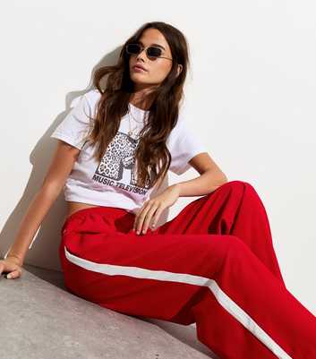 Red Stripe Wide Leg Tailored Joggers