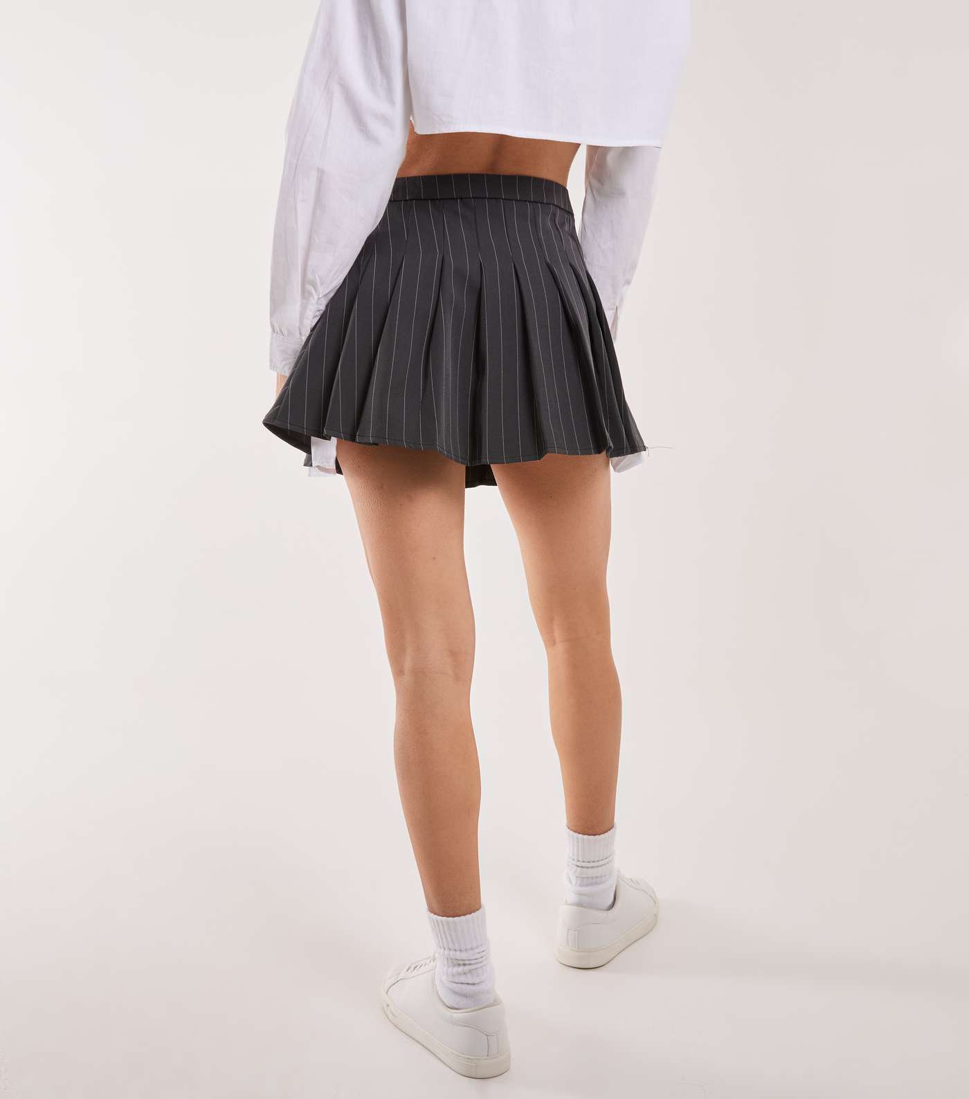 Pink Vanilla Grey Pinstripe Pleated Mini Skirt Image 4