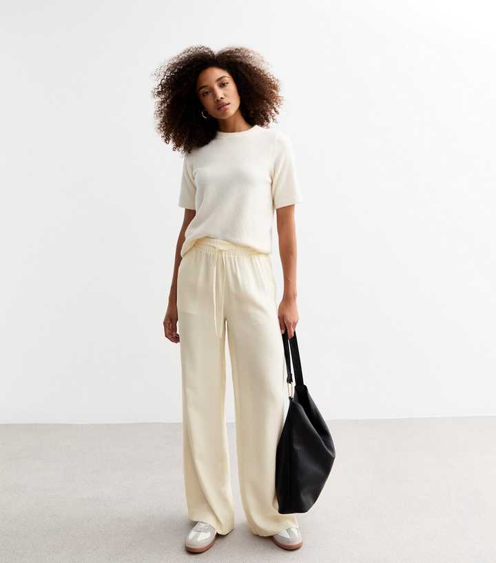 Off White Drawstring Wide Leg Trousers