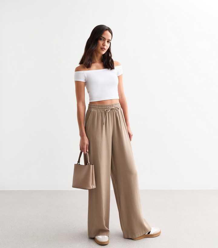 Mink Drawstring Wide Leg Trousers