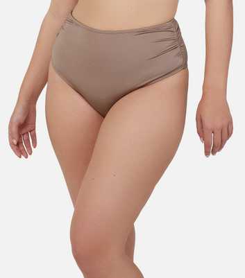 Wolf & Whistle Brown Ruched High-Waist Bikini Bottoms