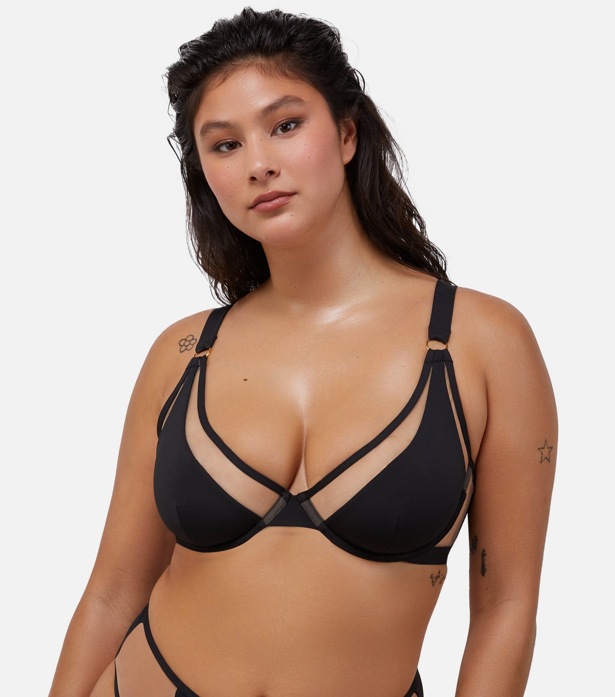Women's Black Mesh Underwired Bikini Top Wolf & Whistle New Look