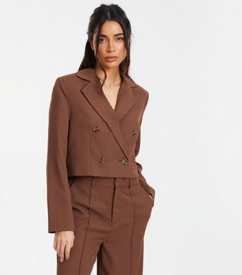 QUIZ Dark Brown Tailored Crop Blazer New Look