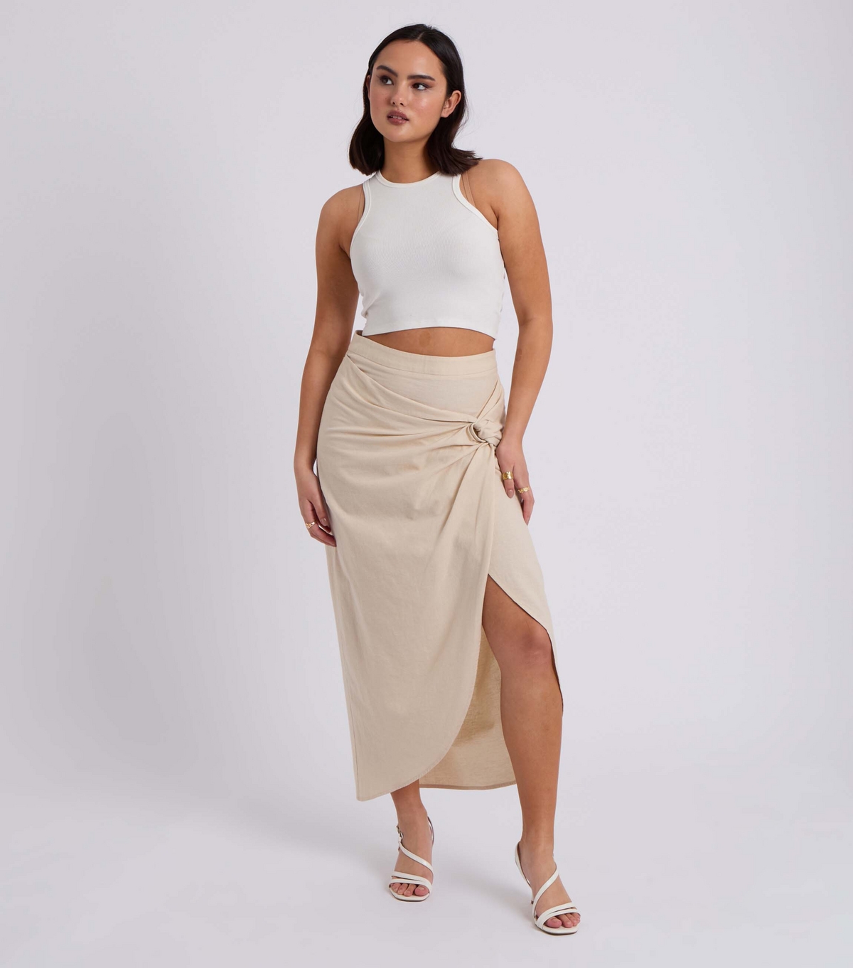 Women's Stone Linen-Blend Midi Skirt Urban Bliss New Look