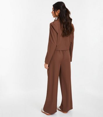 QUIZ Dark Brown Elasticated Trousers New Look