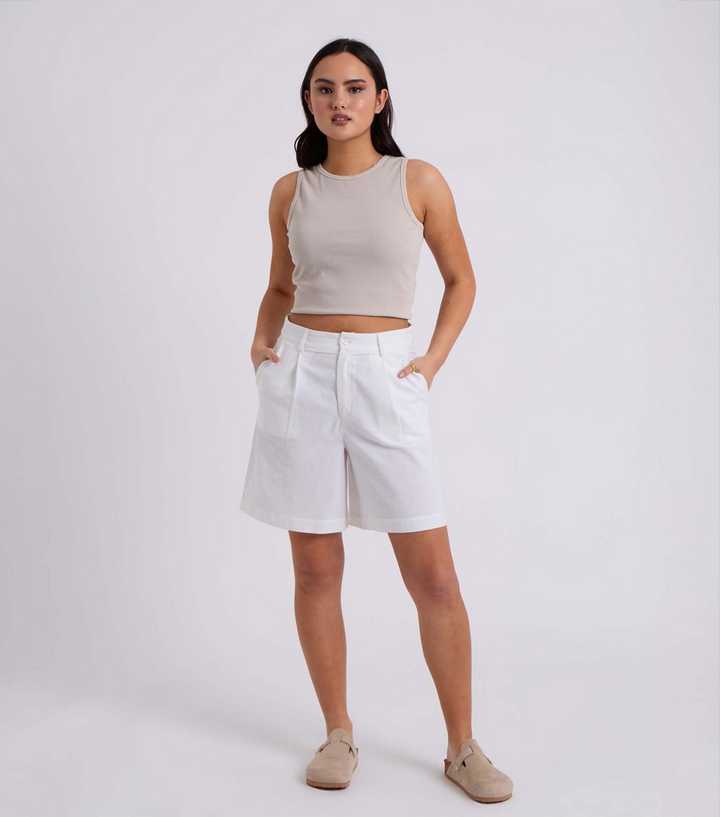 Urban Bliss White Cotton Blend Shorts