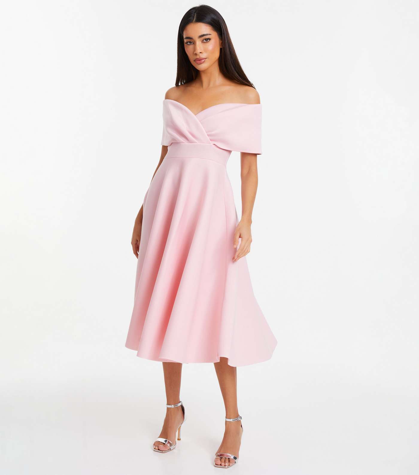 QUIZ Pink Bardot Midi Dress Image 2